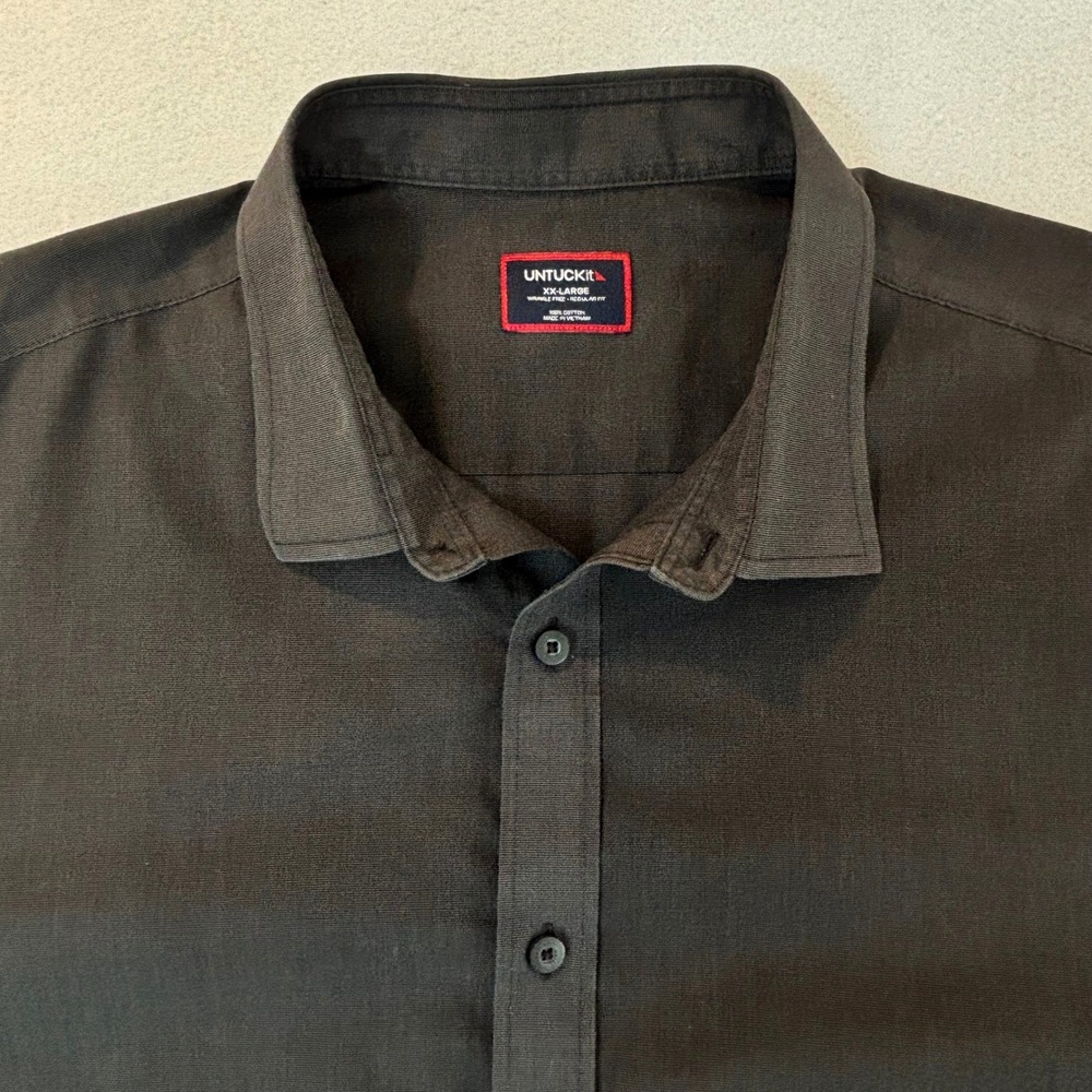 UNTUCKit Mens XXL Charcoal Black Wrinkle Free Regular Fit Cotton Button Up Shirt